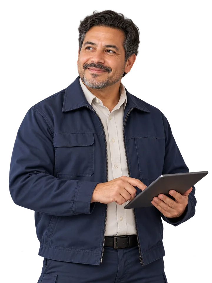 Répartiteur en veste de travail, une tablette de livraison à la main